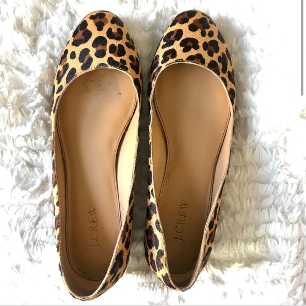 J. Crew Lily leopard calf hair heeled flat- 7.5